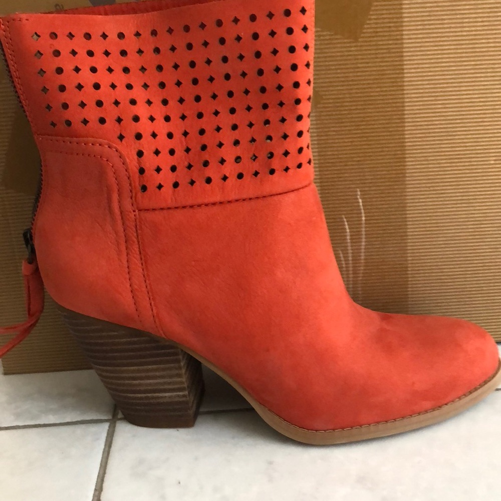 Nine West Orange Nubuck wooden heeled boots